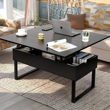 Lift Top Coffee Table with Hidden Storage 3-in-1 Convertible Black 100x50x50cm