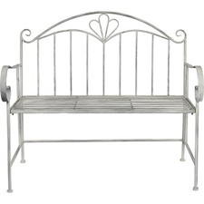 Garden Bench Seat Patio Furniture Foldable Grey Metal Vintage Antique Outdoor