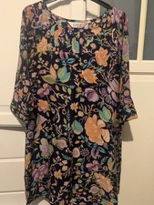 Biba Navy Vintage Indian print tunic / William Morris type dress rare size 10/12