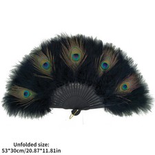 Chinese Peacock Feather Folding Fan Handheld Dancing Prop Handmade Folding Fan