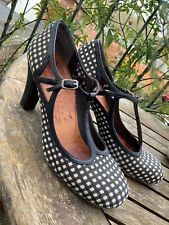 CHIE MIHARA DESIGNER GINGHAM LEATHER MARY JANE HEELS SHOES 41 blUE ivory DECO 