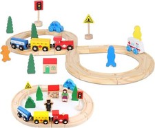 33Pcs Wooden Train Set Rail