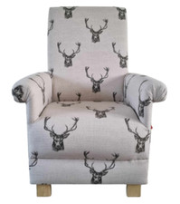 Fryetts Stag Heads Fabric Adult Chair Armchair Charcoal Grey Nursery Bedroom New