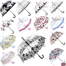 Ladies Birdcage Umbrella Strong Walking Length Clear Dome Rain Brolly