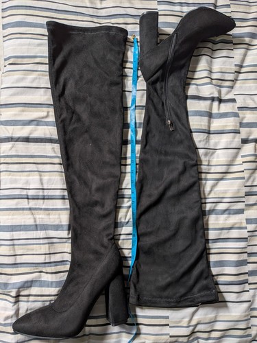Black faux suede over the - the, knee