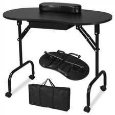 Black Manicure Table Nail Portable Folding Beautician Desk Workstation W/ Bag 