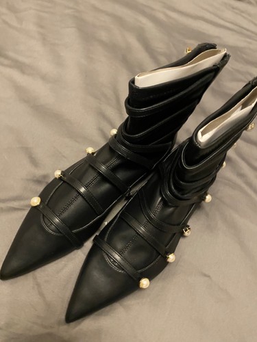 Zara black faux leather ankle