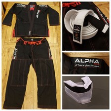 Black Red ALPHA Jiu Jitsu Gi BJJ Suit Size A1 Large Boy Small Adult + White Belt