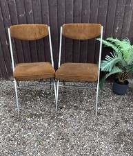 Vintage Pair Of Folding Chairs Mid Century Chrome Brown Corduroy  Stylish Chairs