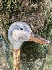 Mallard Duck Head,  Hand Carved Country Walking stick on Hazel Shank