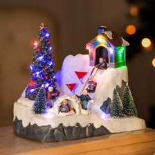 Christmas Village Scene Decoration Sledging Musical Moving Ornament Light Up