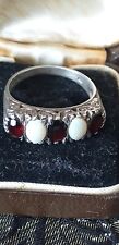 Antique Vintage Victorian 1890-s Ruby and Opal Silver Ring  Size UK P, US 7 1/2