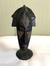 Vintage Hand Crafted Mask on Stand Ghana Wood & Metal Mid 20th Century