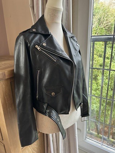 Zara black faux leather biker - faux,