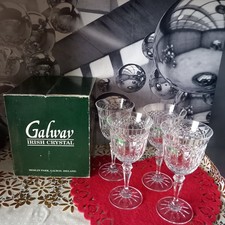 VNTG Set Of 4 Galway Cut Crystal Glasses/Wine Goblets  7cm Tall Ireland Boxed