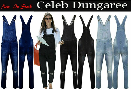 Women ladies denim dungarees - women's,