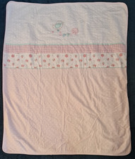 Mothercare Cot Blanket Coverlet Little Lane Love Bird Floral Spot Pink fleece VG