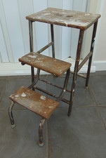 Vintage Retro Wood & Metal Folding Kitchen Steps