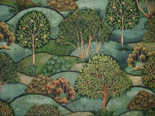 Green meadow tree tapestry - green,
