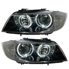 RHD LHD Headlight Pair Angel Eyes Clear Black For BMW 3 Series E90 91 Touring