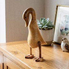 Teak Wood Shy Duck Ornament