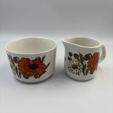 J G Meakin 'Poppy' Milk/Cream Jug and Sugar Bowl Studio Pottery Vintage