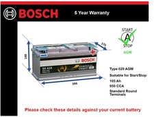 AGM Battery fits BMW 520D 2.0D 2010 on Stop Start Bosch 020 AGM 950A 105Ah New