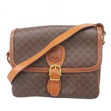 Celine Macadam PVC Shoulder Bag Brown Gold Hardware #RB30244