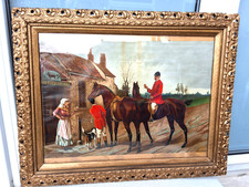 ANTIQUE VINTAGE " THE STIRRUP CUP" PRINT in ORNATE GOLD GILT FRAME