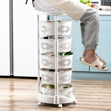 5 Layer Kitchen Rotating Organizer Rack Fruit Vegetable Storage Basket w/ Wheels