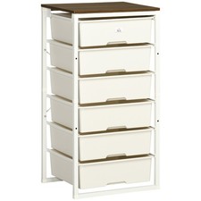 Slim Tallboy Chest of Drawers 6 Drawer Narrow Storage White Walnut Effect Top