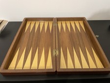 Wooden Foldable Checkers Blackgammon Board Game Vintage Retro  With Pieces Dice