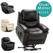 MADISON DUAL MOTOR RISE RECLINER BONDED LEATHER ARMCHAIR SOFA MOBILITY CHAIR