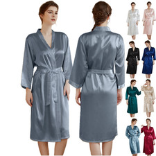 UK Long Plain Satin Silk Robe