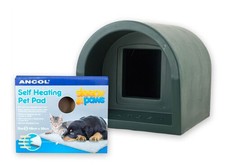 Mr Snugs Waterproof Warm Outdoor Cat Kennel House & Ancol Self Heating Pet Pad