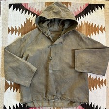 Vintage 1940s WW2 US Navy Foul Weather Smock Hooded Deck Jacket Sz M - Stenciled