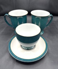 Pair Denby 'Greenwich' Footed Mugs x 2, Open Sugar Bowl & Saucer Discontinued
