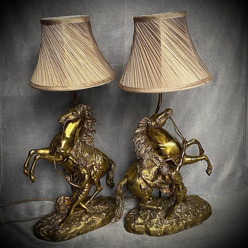Brass horse table lamps pair - brass,