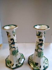 Masons Ironstone Green Chartreuse  6.5 " Pair of Candlesticks