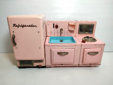 VINTAGE 1950’s Toy kitchenette Stove - For Barbie Size & tin metal refrigerator