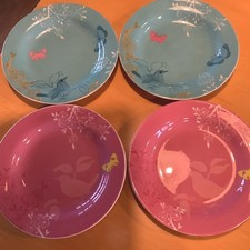  Set of 4 PORTMEIRION ‘Dawn Chorus’ Tea Plates 7”/18cm. 2 pink, 2 teal,Excellent