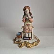 Vintage Capodimonte Girl Knitting On Chair Figurine *Flaws*