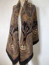 Vtg Gianni Versace Paisley Mandala Folk Pure Wool Shawl Wrap Blanket Large Scarf