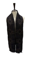 Pre-owned Genuine Versace 100% Wool Scarf Black and Brown