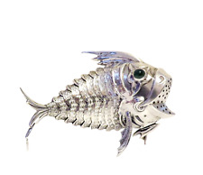 Novelty Antique Spanish Solid Silver Articulated Fish Salt or Pepper Shaker