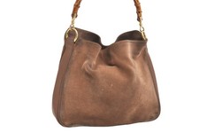 Authentic GUCCI Bamboo Vintage Shoulder Hand Bag Suede Leather Brown Junk 2422N