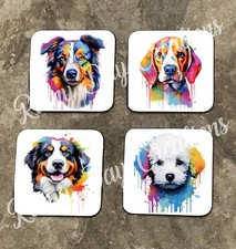 Drip Painted Dog Design Wooden Coasters - 43 different breeds