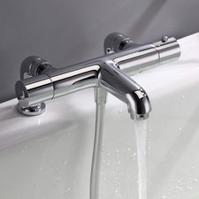 Modern Thermostatic Bath Shower Mixer TAP Deck Pillar Chrome TAPS Set