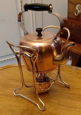 Rare Antique Bavarian German Copper & Brass Spirit Kettle On Stand