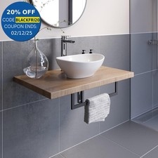 Bathroom Wall Hung Floating Shelf Wash Basin Sink Towel Rail Storage Beige 600mm